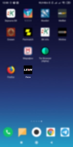 установленное приложение Леон (Leonbets) через Firefox